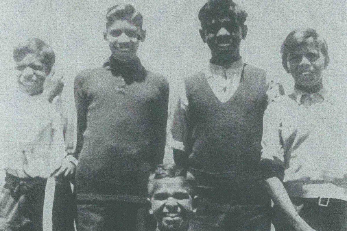 (L-R) Conway Yarran, Algie Kickett Jnr, Norm Yarran Jnr, Charles Hansen and Hendrick Yarran early 1930s. SLWA 060961PD