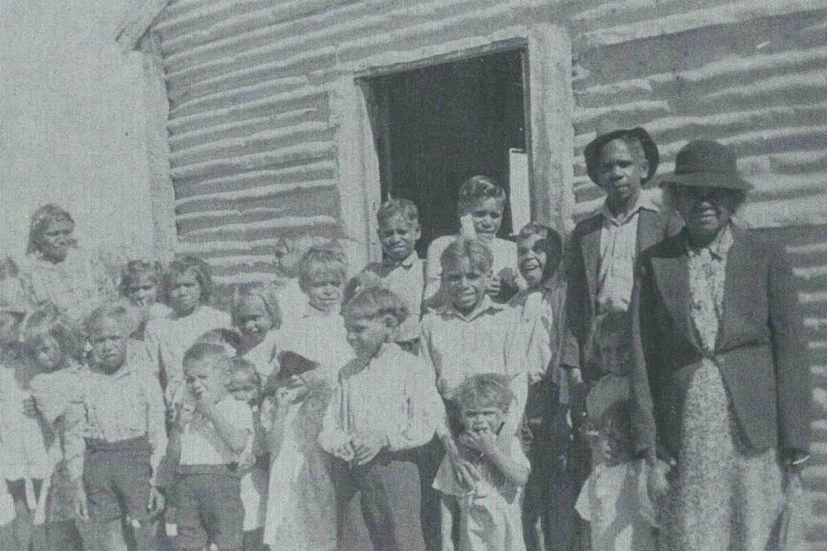 Group including Rose Blurton, Norm and Ivan Yarran and Mary McKay church service Badjaling. SLWA 060966PD