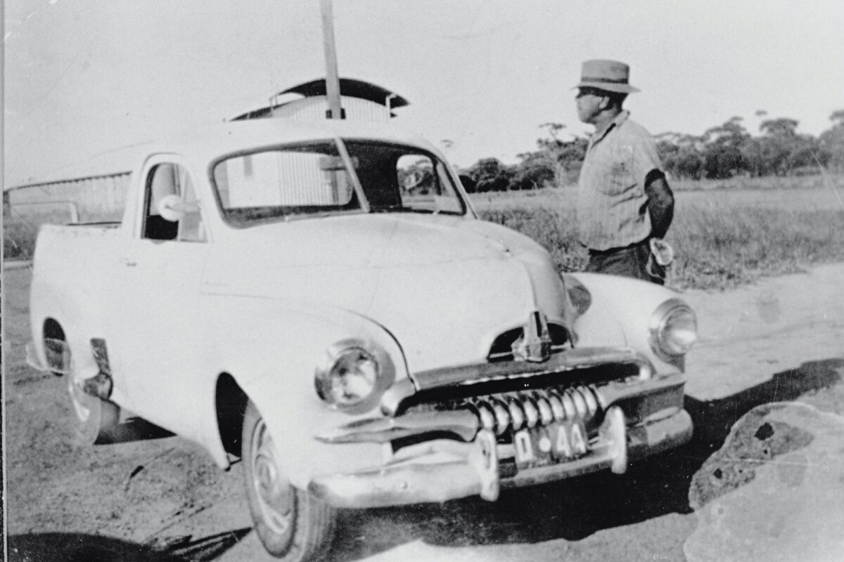Clem Yarran and his FJ Holden Ute at Yoting. SLWA 061175PD